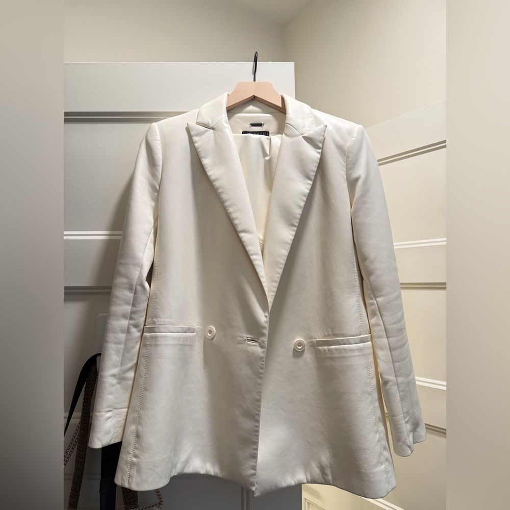 Alice + Olivia Cream Leather Blazer and Shorts Set